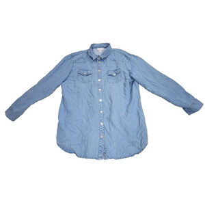 Soft Surroundings Top Shirt Blouse Womens Sz M Blue RN 101206 Winter Cold Tencel